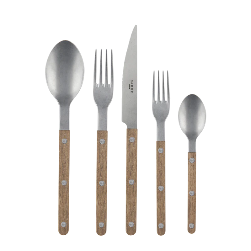 Sabre Bistrot Vintage 5-Piece Flatware Set, Teak - Kitchen Universe