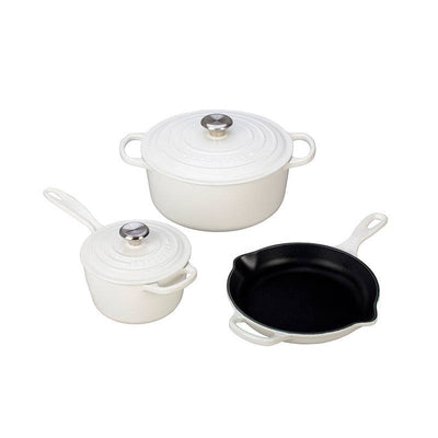 Le Creuset 5 Piece Signature Enameled Cast Iron Cookware Set, White - Kitchen Universe