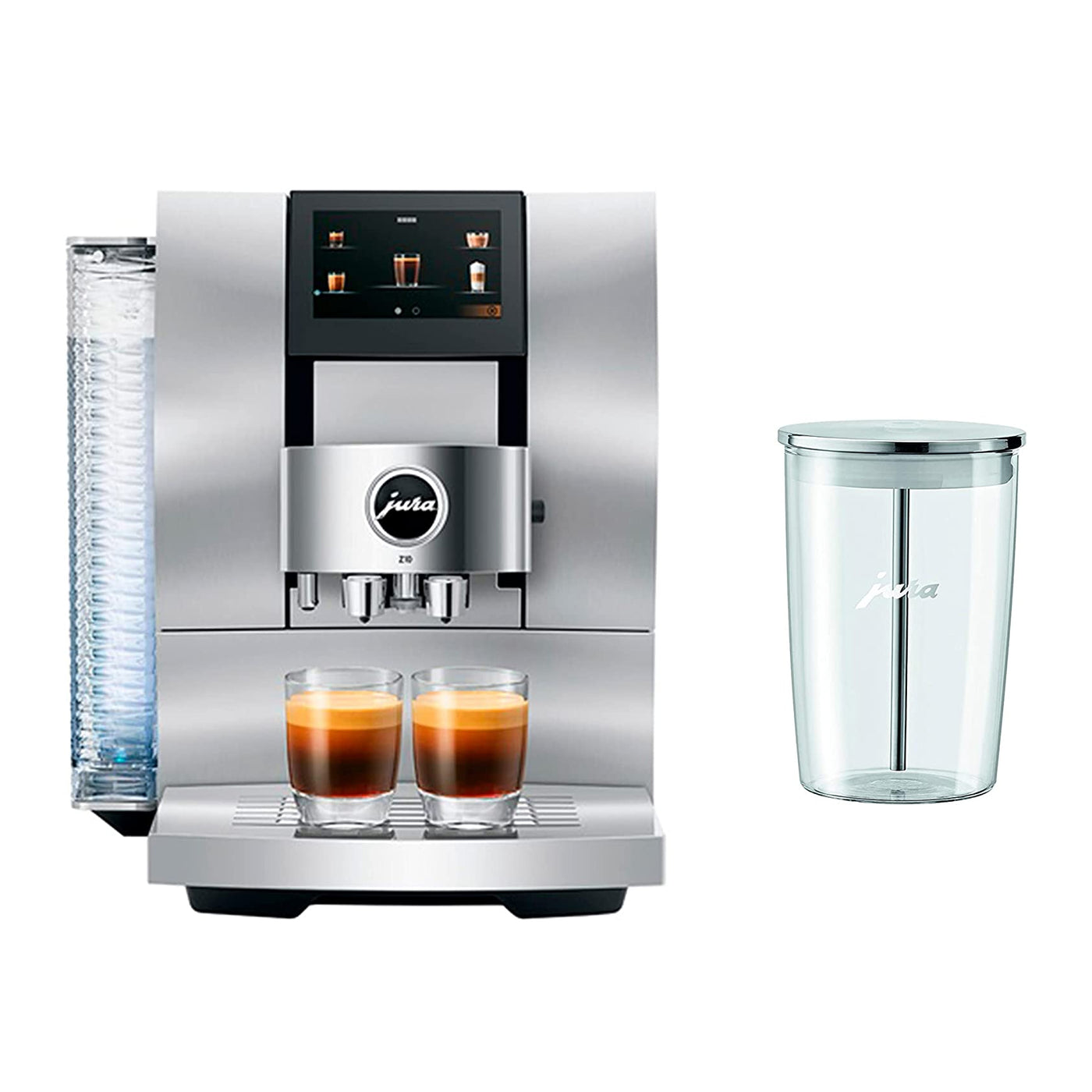 Jura Z10 Fully Automatic Bean-To-Cup Machine for Hot and Cold Coffee, Aluminum White With Glass Milk Container - Kitchen Universe
