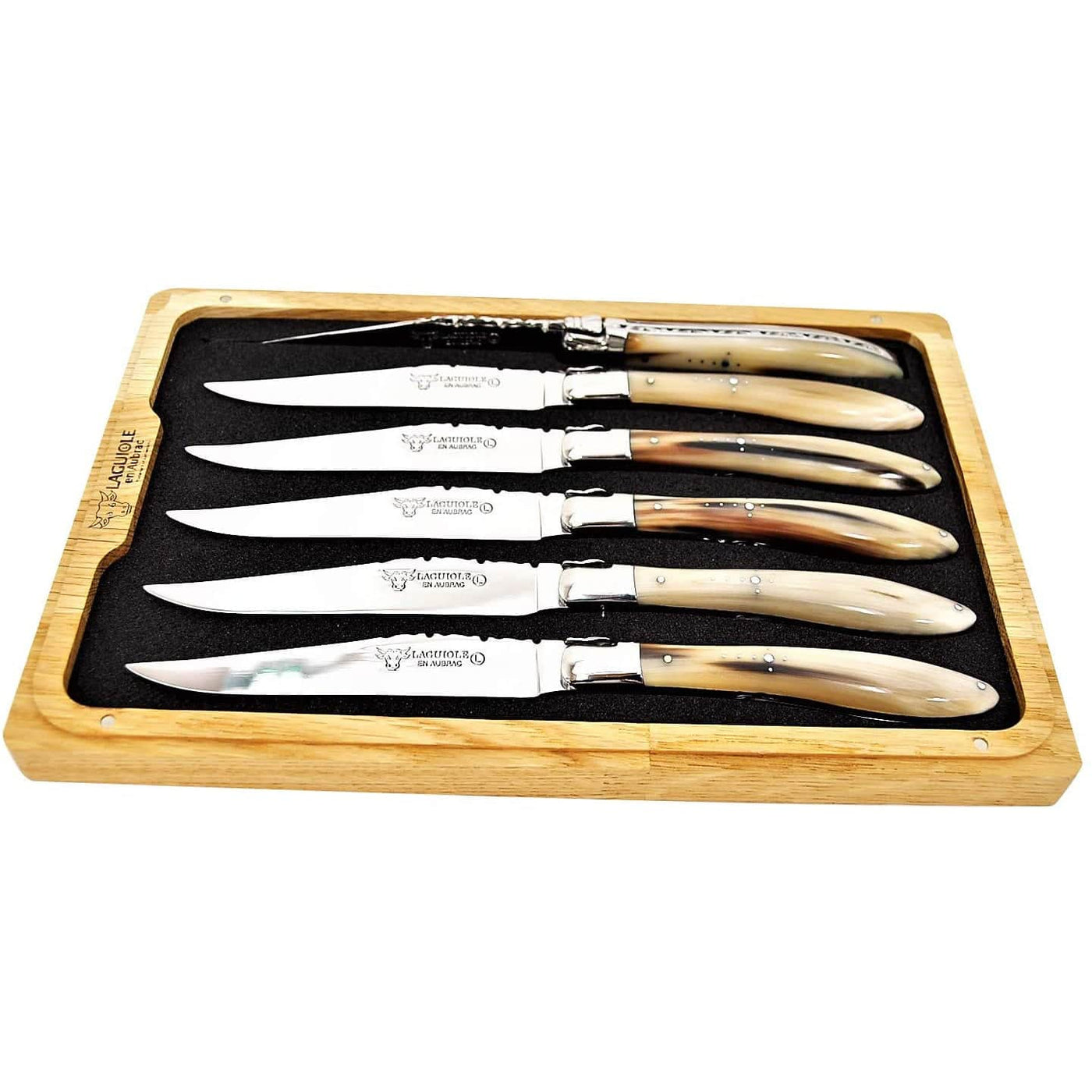 Laguiole en Aubrac Stainless Steel 6-Piece Steak Knife Set With Solid Horn Handles - Kitchen Universe