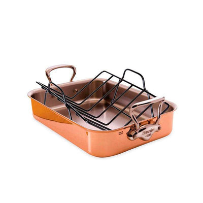 Mauviel M'heritage M150S Copper Rectangular Roasting Pan with Stainless Steel Handles, 15.7 x 12-in - Kitchen Universe