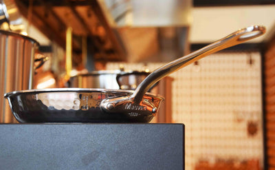 Mauviel M'Elite Hammered 5-Ply Stainless Steel Round Frying Pan, 7.9-in - Kitchen Universe