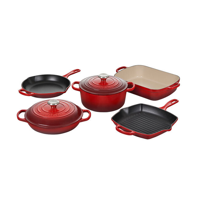 Le Creuset Signature Enameled Cast Iron 7-Piece Cookware Set, Cerise - Kitchen Universe