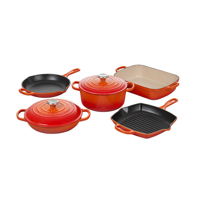 Le Creuset Signature Enameled Cast Iron 7-Piece Cookware Set, Flame - Kitchen Universe