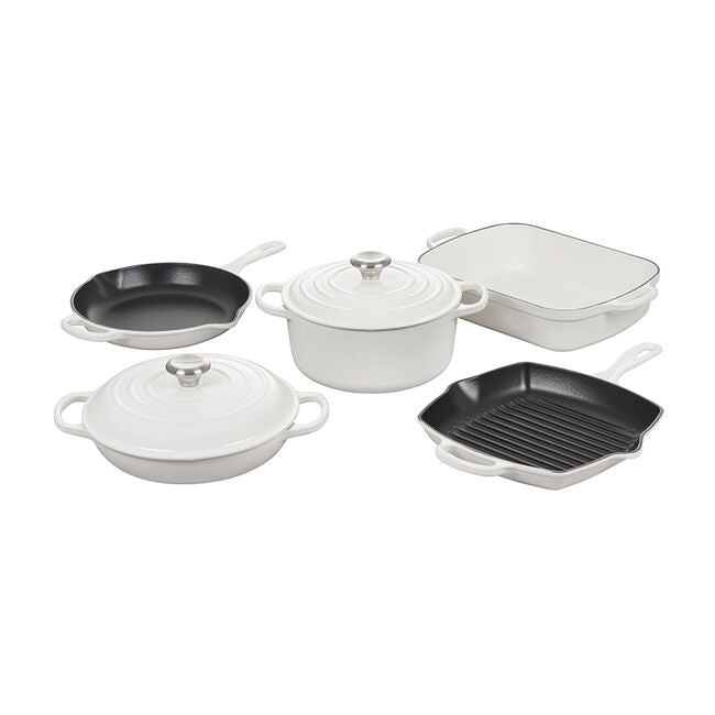 Le Creuset Signature Enameled Cast Iron 7-Piece Cookware Set, White - Kitchen Universe