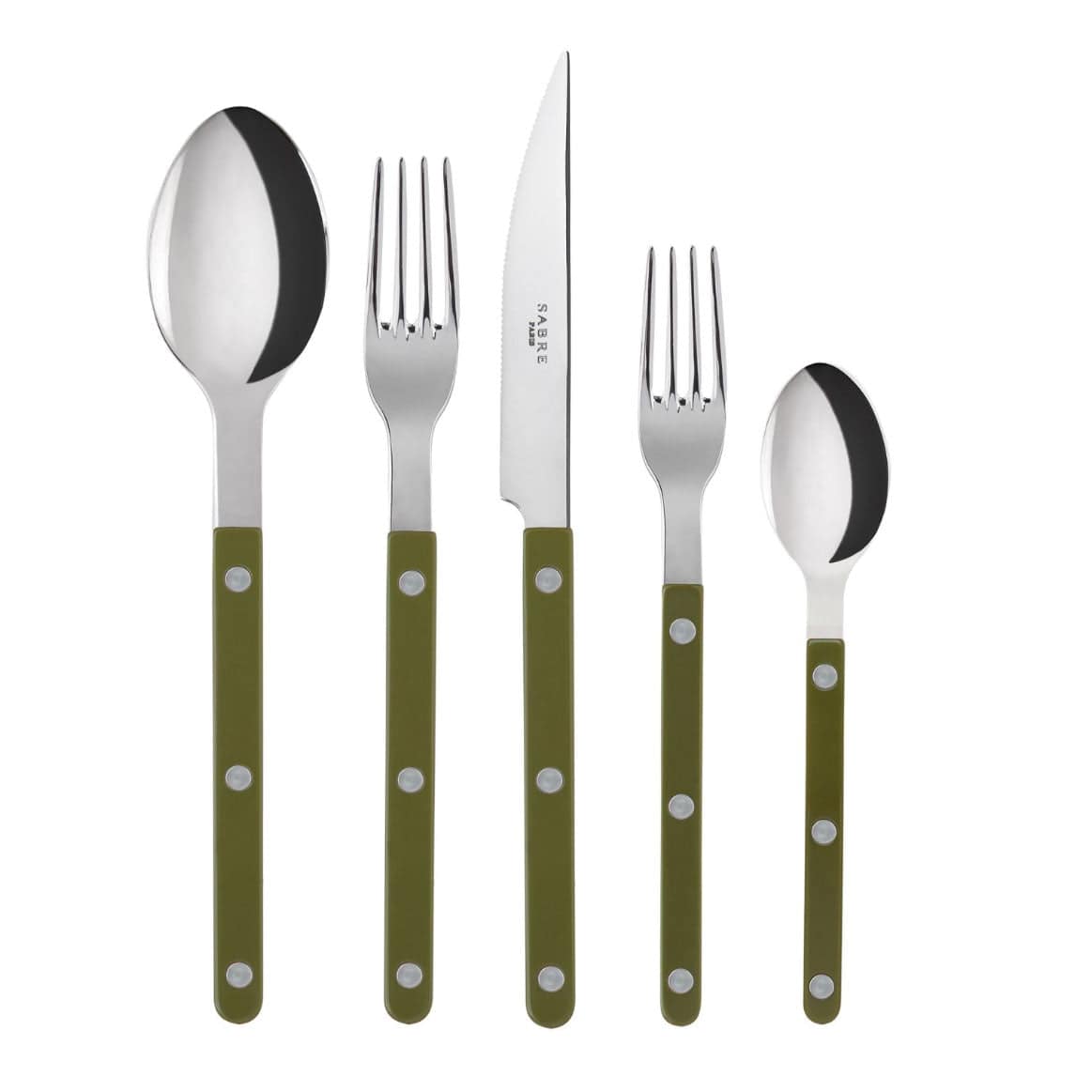 Sabre Bistrot 5-Piece Flatware Set, Green Fern - Kitchen Universe